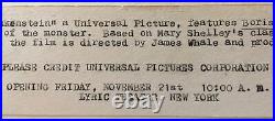 Frankenstein Boris Karloff Original 1931 Universal Studio 1st Press Photo Horror